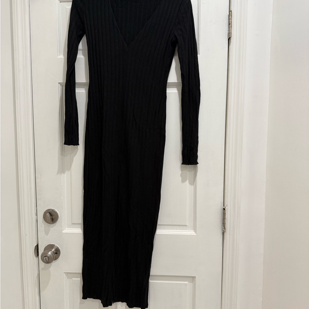 Zara Black Ribbed Long Sleeve Dress